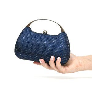 Nina Crystal Minaudiere with Metal Handle, Navy